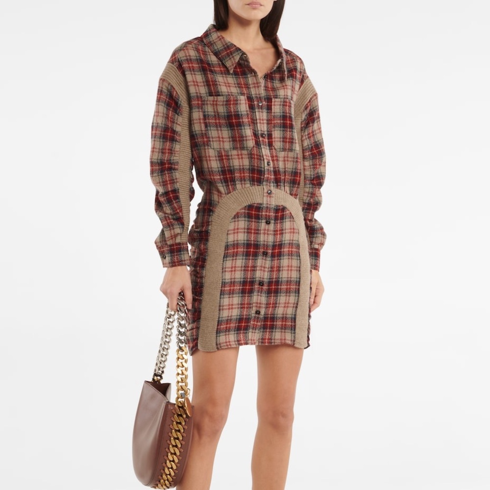 Stella McCartney Red and Beige Plaid Mini Dress